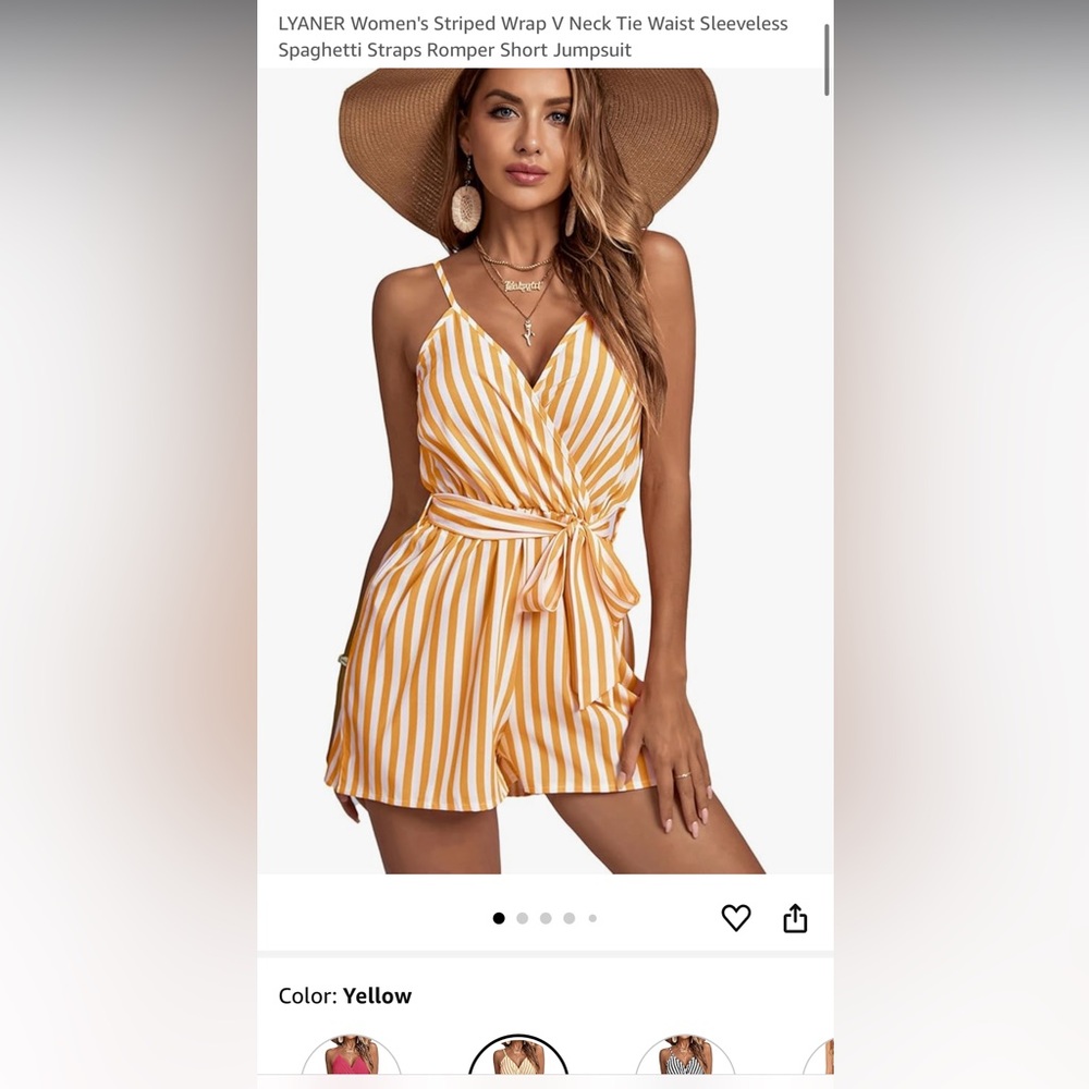 LYANER Women's Striped V Neck Tie Waist Sleeveless  Romper size M
